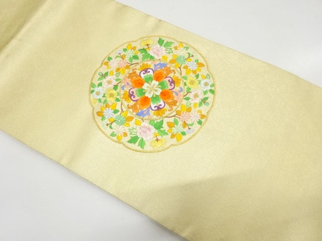 JAPANESE NAGOYA OBI / EMBROIDERY / FLORAL CREST
